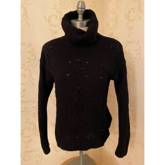 Ladies Small Ann Taylor Black 100% Cashmere Cable Chunky Sweater - Picture 1 of 4
